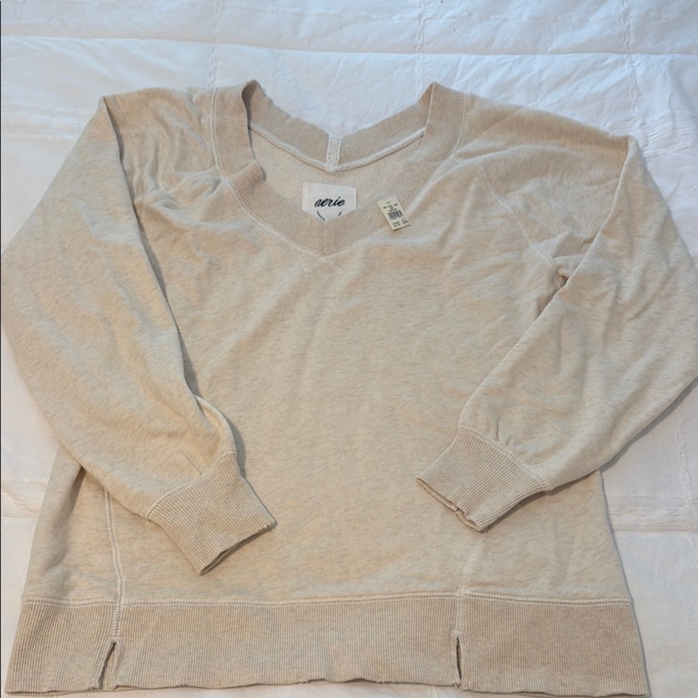 Aerie Beige V-Neck Pullover
